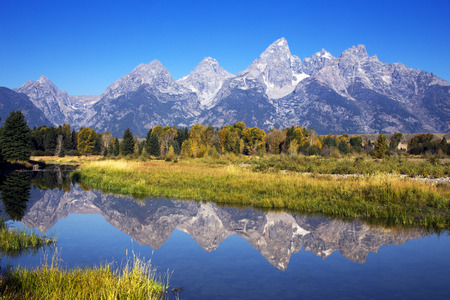 Scwabacher Landing in Grand Tetons National Park, Wyomingの写真素材