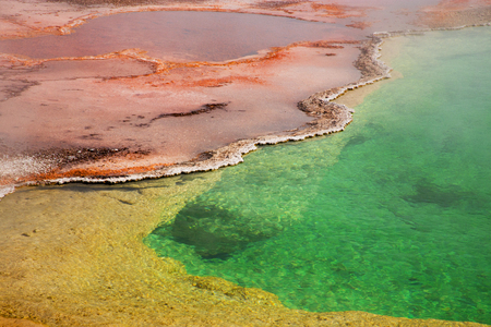 West Thumb Geyser Basin Copper,Green and Yellow, Yellostone National Park, Wyomingの写真素材