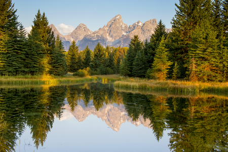 Scwabacher Landing in Grand Tetons National Park, Wyomingの写真素材