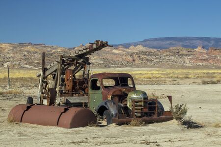 Old Water Drilling Rig in Capital Reef National Park, Utahの写真素材
