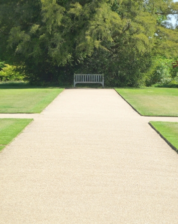Path in park with benchの写真素材