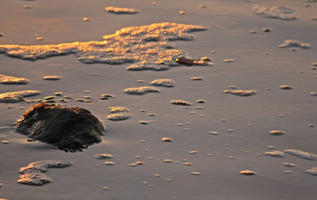 Rock and water on beachの写真素材