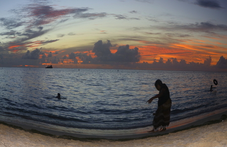 Abstract view of Mon Choisy Beach at Sunset Mauritiusの写真素材