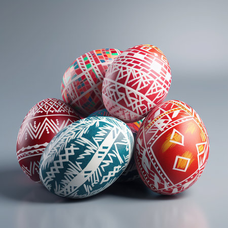 Easter Day. many colored eggs. Painting.の素材