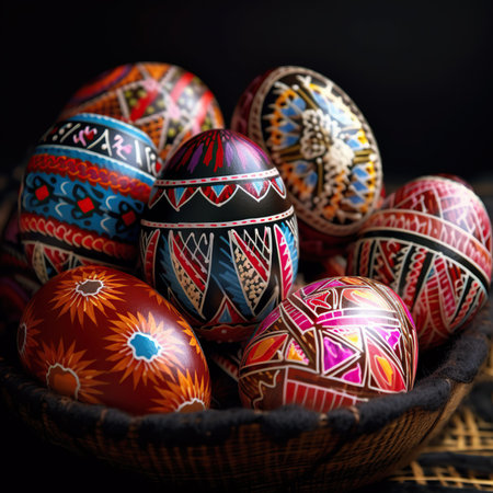 Easter Day. many colored eggs. Painting.の素材