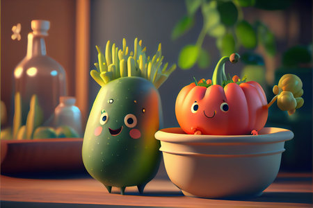 adorable vegetable characters. Cute, funny. background kitchenの素材