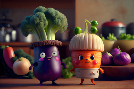 adorable vegetable characters. Cute, funny. background kitchenの素材