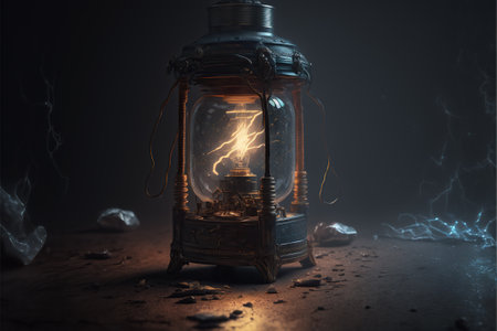 electricity equipment, black background, light bulb on, active light current. ingeniousの素材