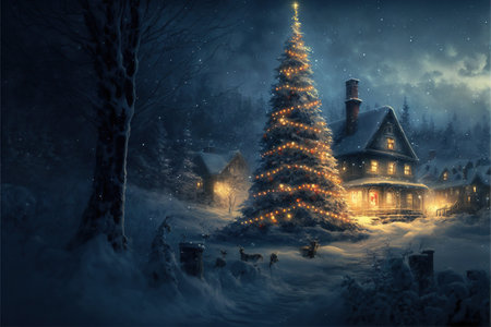 christmas tree wallpaper, night, snow, fantasyの素材