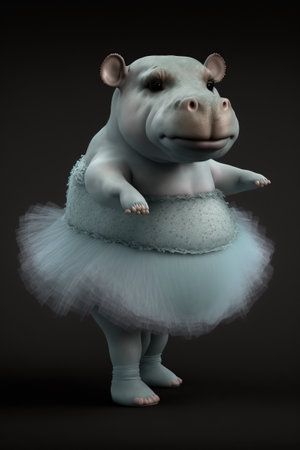 Cute hippopotamus in ballet tutu. 3D renderingの素材