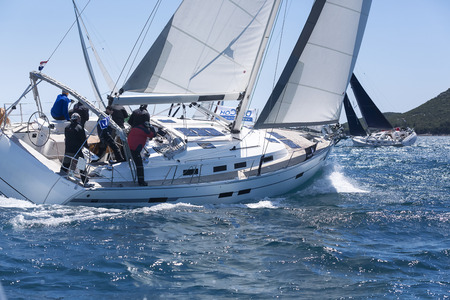 Sailing crew on regatta on Adriatic seaのeditorial素材