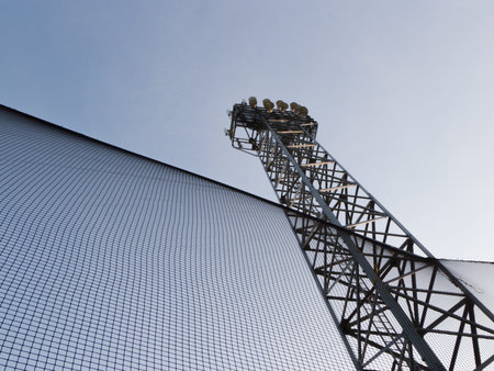 lights and baseball netの写真素材