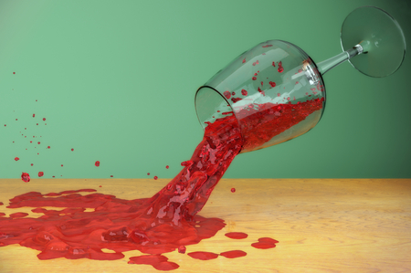 red wine splash on table, slow motion liquid dripping, stain drop glassの写真素材