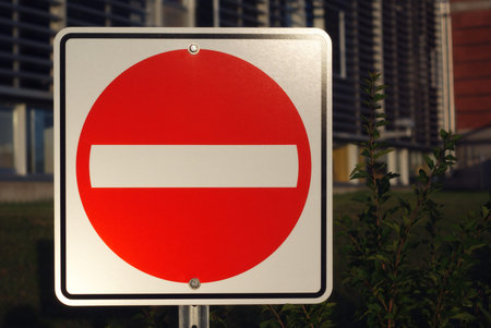 do not enter traffic sign evening light
