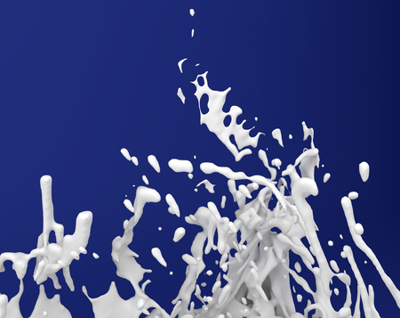 milk white liquid splash on blue background 3D illustrationの写真素材
