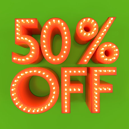 50% off discount offer sale price orange green 3D illustration