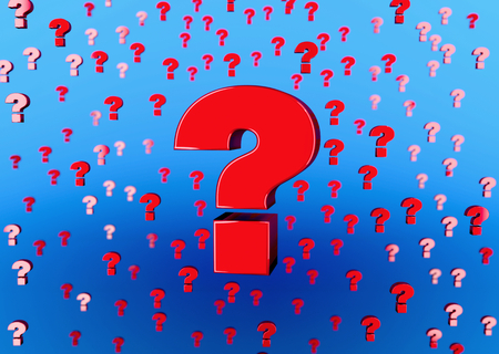 many confusion question mark 3D illustration background red and blueの写真素材