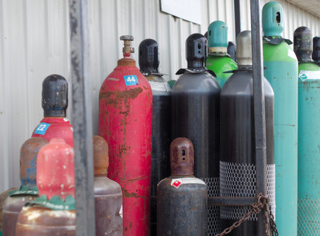 empty tanks propane oxygen nitrogen chemical gas bottles
