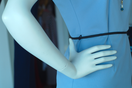 showcase dummy mannequin fashion blue dress string belth womanの写真素材