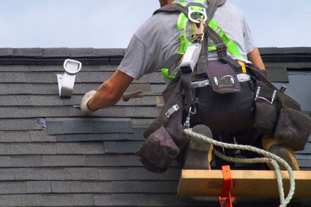 roofer construction roof maintenance rope security worker