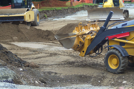 steamroller backhoe and bulldozer excavation construction hydraulic machines