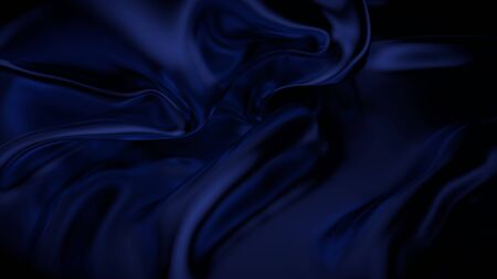 dark silk velvet blue liquid waves curve fabric texture 3D illustrationの写真素材