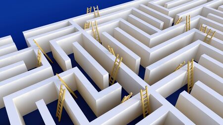 labyrinth ladder alternative solution strategy challenge 3D illustrationの写真素材