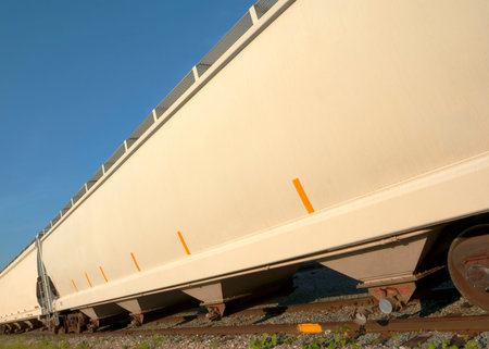 wagon of train at evening, rails track