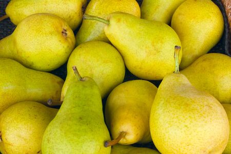 yellow pears at the market fresh organic fruitsの写真素材