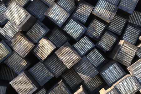 square beams pattern black tar wood background