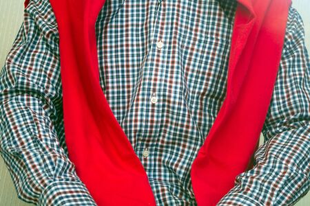 plaid shirt blue retro style clothes men showcaseの写真素材