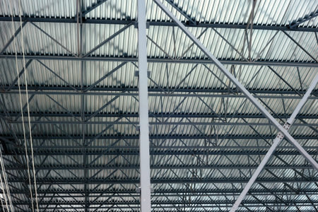 metal structure roof beams building construction site background