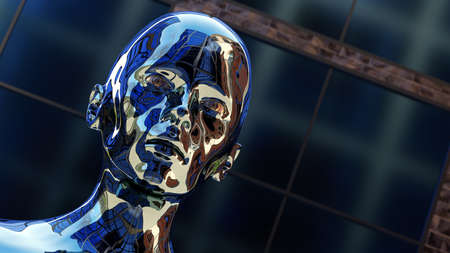 surreal face painting contemporary portrait metal reflection 3D illustrationの写真素材