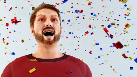 happy birthday celebration confetti surprise party happy man 3D illustration