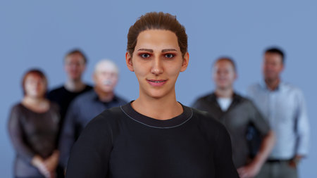teamwork success young professional woman wearing black, office worker with team defocused in...