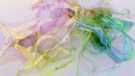 abstract liquid soap bubbles splash water transparent foam liquid pastel colors background 3D...