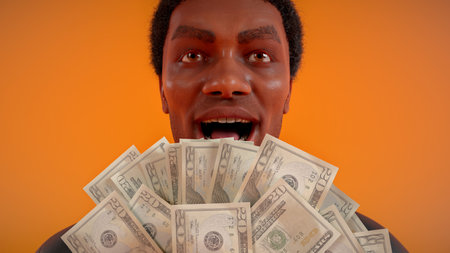 man winning money surprise financial success winner cartoon 3D illustration