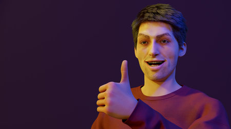 cartoon man with cool attitude thumb up for congratulations yes success positive approbation 3D...