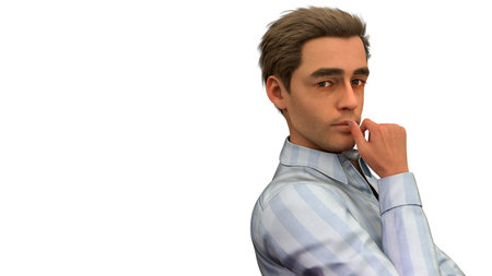 thoughtful man uncertain businessman thinking hand on mouth arms crossed pensive person 3D...