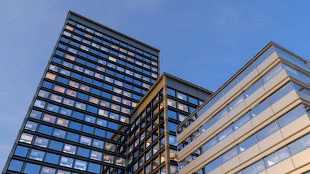 office tower skyscraper building city workplace financial success commercial corporation 3D illsutrationの写真素材