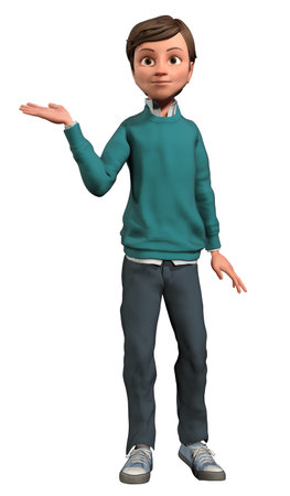 cartoon young boy showing with his hand children presenting education back to school isolated on...