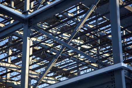 metal structure roof beams building construction site background