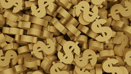 gold dollar signs heap symbols stack money background cash background 3D illustrationの写真素材