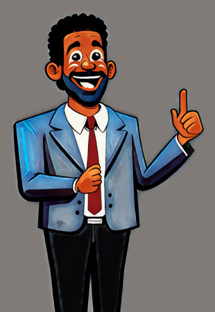 man pointing and showing cartoon businessman professional hand presentation painting illustrationの素材