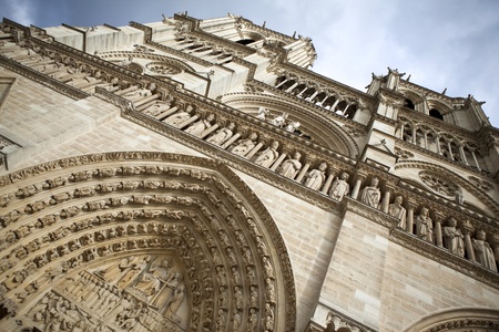 Facade of the Notre Dame Cathedral in Parisの写真素材