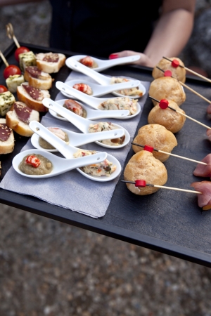 Appetizers and snacks served by a catererの写真素材
