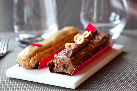 Two French pastries on a plate