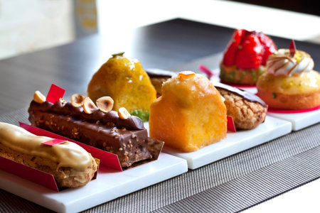Various French pastries in a tea room