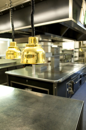 Kitchen of a restaurant after cleaningの写真素材