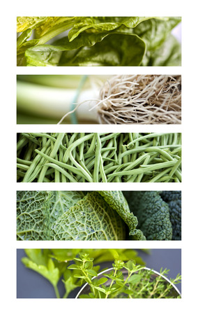 Collage of various green vegetableの写真素材
